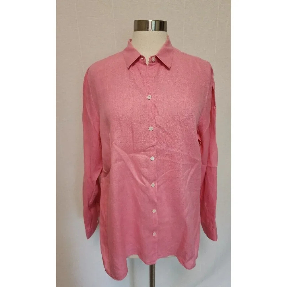 J Jill Womens‎ Essential 100% Cotton Button Front Shirt Size Large Pink